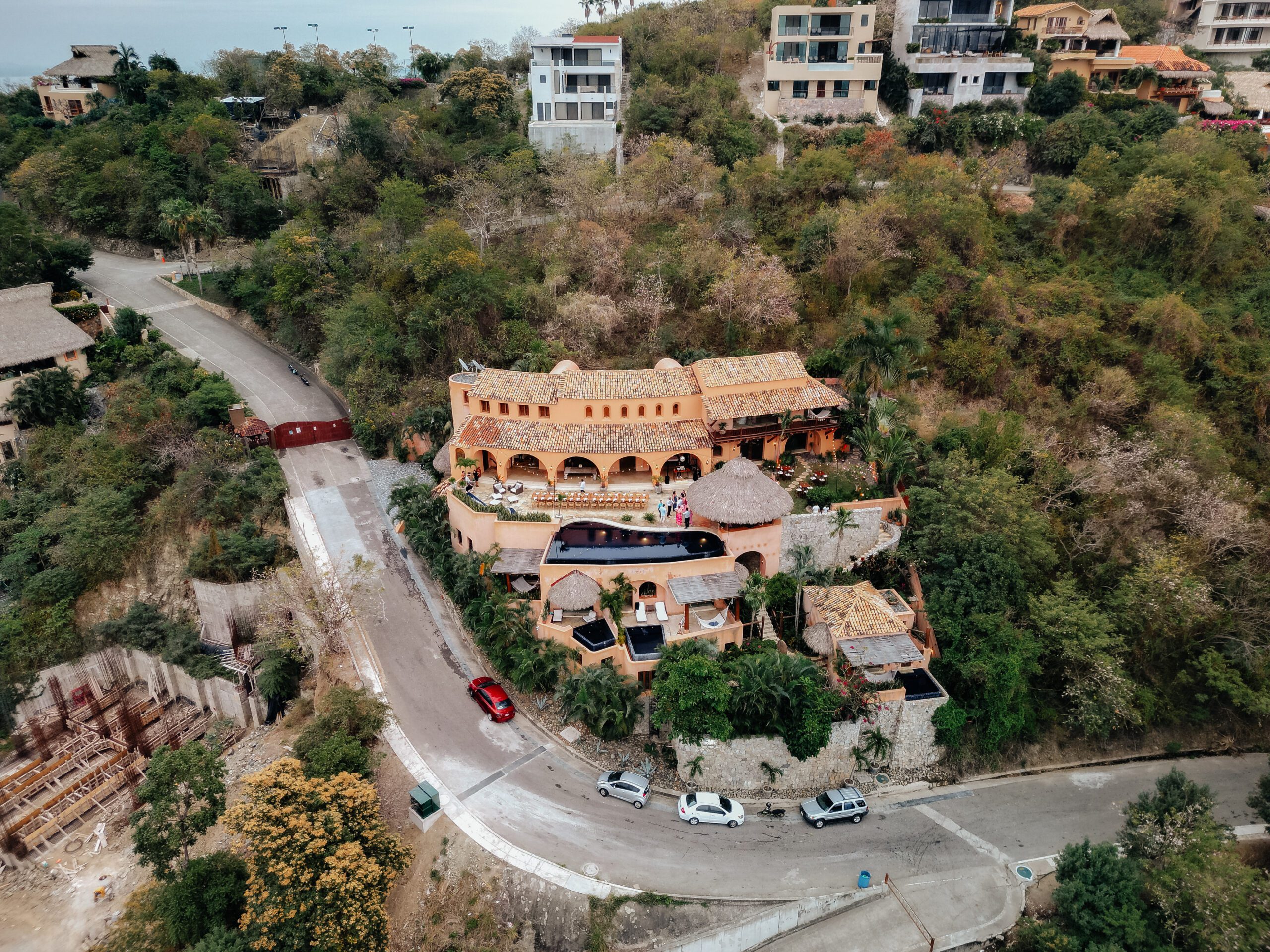 Drone photo of Casa Angelina In Zihuatanejo Mexico captured by Phoenix Wedding Videographer